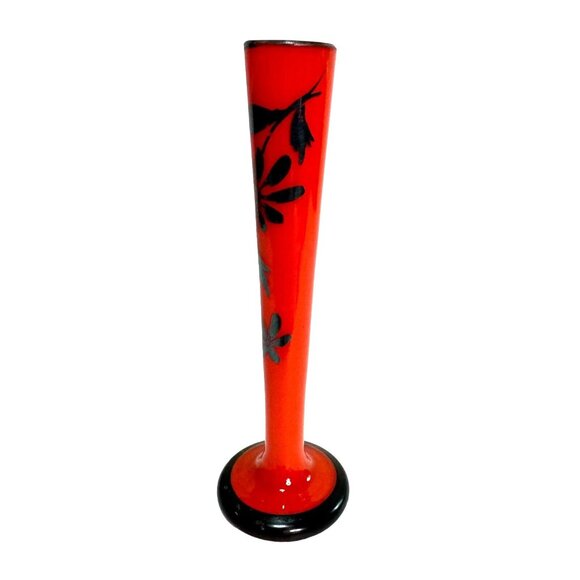 VTG TANGO GLASS BUD VASE CZECH ART DECO BOHO ORANGE HAND PAINTED 1930s 6.25" H - Picture 2 of 7